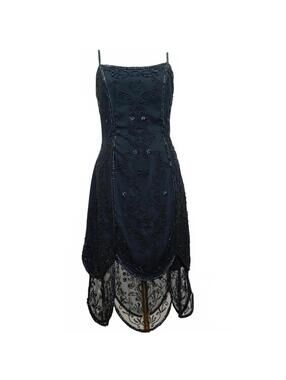Sue Wong Nocturne Black Beaded Cocktail Dress Size 6 Deco Mesh Hem Vintage